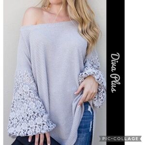 Diva Plus Heather Gray Textured Top